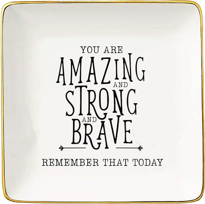 Topthink You Are Amazing and Strong - Inspirational Thank You Gifts for Women- Ceramic Jewelry Holder Ring Dish Trinket Tray
