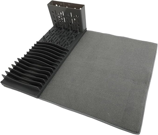 Lily's Home 19" x 15.5" Premium Microfiber Kitchen Counter Mat with Collapsible Rack Absorbent Dish Drying Mat for Sink Dishes Utensils Pots and Pans