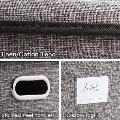 PRANDOM Large Collapsible Storage Bins with Lids [3-Pack] Linen/Cotton Blend Foldable Storage Boxes Organizer Containers Baskets Cube with Cover for Home Bedroom Closet Office Nursery(17.7x11.8x11.8)