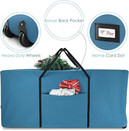 Hearth & Harbor 9 ft Rolling Christmas Tree Storage Bag - Artificial Christmas Tree Bag with Reinforced Handles, Dual Zipper, Wide Opening and Wheels - Storage Container for Trees and Decorations