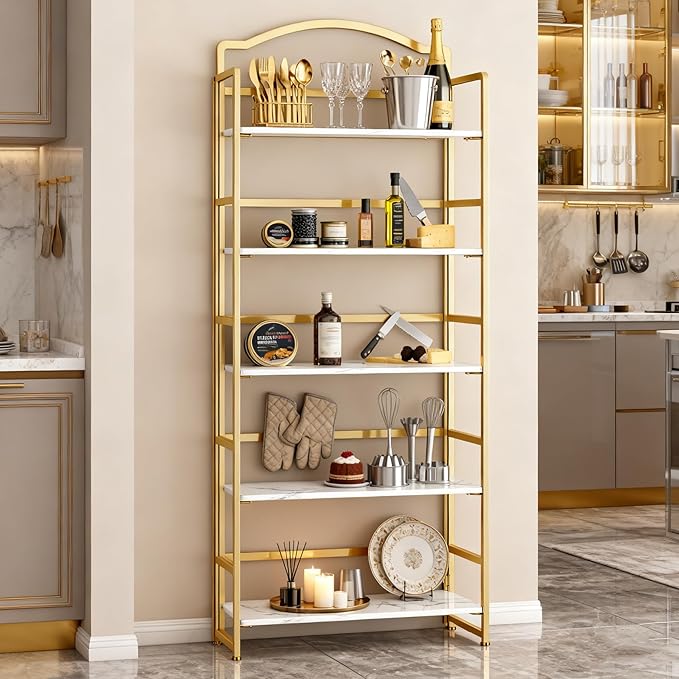 JSB No Assembly Folding Bookshelf, 5 Tier Book Shelf for Storage, Vintage Wood Foldable Bookcase for Living Room, Bedroom, Office Organization Shelves