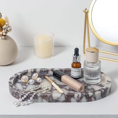 Calacatta Viola Marble Oval Trays 10"x6" - Bathroom Vanity & Kitchen Organizer Set, Stone Serving Dish for Jewelry/Perfume