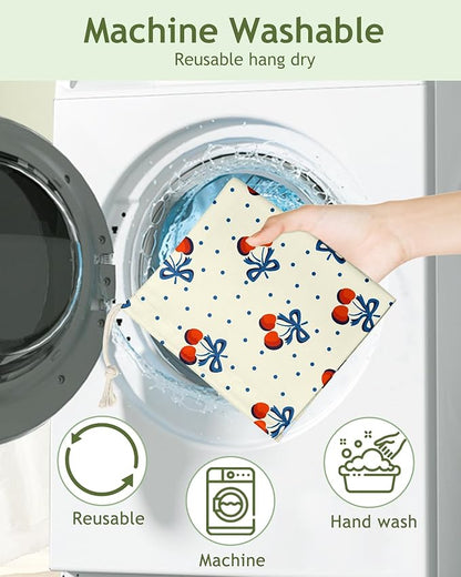 Plastic Bag Holder, Grocery Bag Organizer - 1 Pack Cute Kitchen Dispenser Holders Reusable Shopping Western Hanging Wall with Adjustment Drawstring Closure for Women Home, Cherry