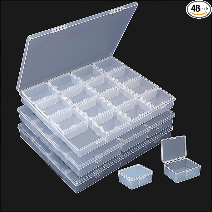 Large Bead Storage Box - 48 Grids Clear Organizer, 3 Pack,Portable for Jewelry,Diamonds,Hardware,Craft Accessories Grid Plastic Box,Oil Painting Color Palette,Ring Earring Storage Box