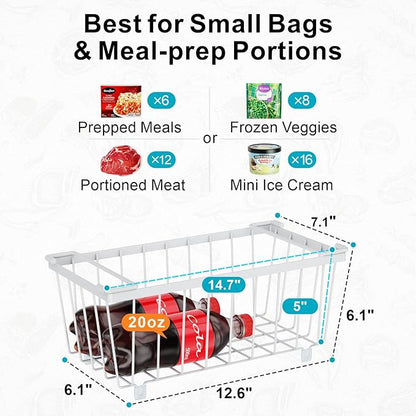 iSPECLE Freezer Organizer Bins - 6 Pack Small Stackable Deep Freezer Organizer Bins for 7 Cu.Ft Freezers Easy Get Bottom Foods without Digging, Chest Freezer Organizer Prevent Frozen Food Waste, White