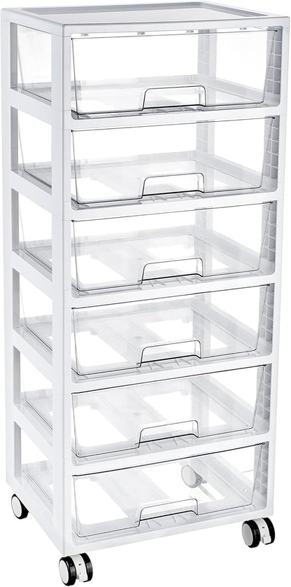 Vtopmart 6-Tier Rolling Cart with Deep Drawers, Clear Plastic Storage Organizer for Art & Craft Supplies, Toy, Office, Classroom, Bedroom, Bathroom