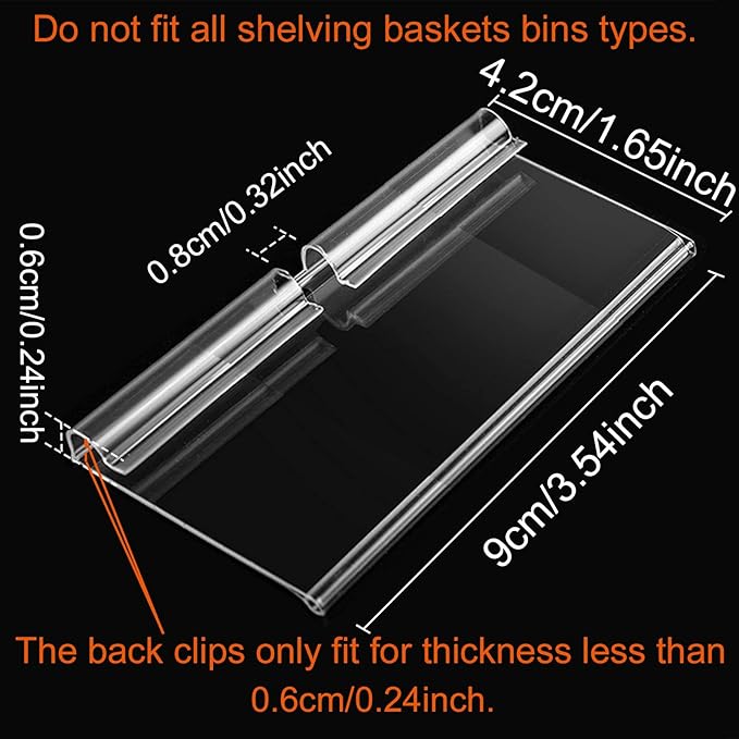 50PCS Basket Bin Labels Clip On,Clear Plastic Wire Shelf Price Tags,Labels for Storage Bins,Merchandise Sign Display Holder,50PCS Paper Inserts Included(Size:3.54x1.57inch/9x4cm)