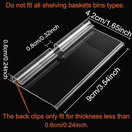 50PCS Basket Bin Labels Clip On,Clear Plastic Wire Shelf Price Tags,Labels for Storage Bins,Merchandise Sign Display Holder,50PCS Paper Inserts Included(Size:3.54x1.57inch/9x4cm)