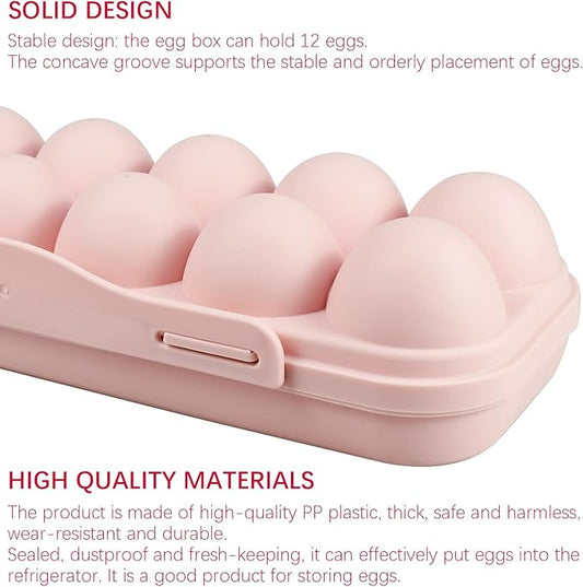 2 Pieces Egg Container For Refrigerator, 12 Grid Egg Storage Box with Lid, Stackable Plastic Egg Holder Tray for Kitchen Restaurant