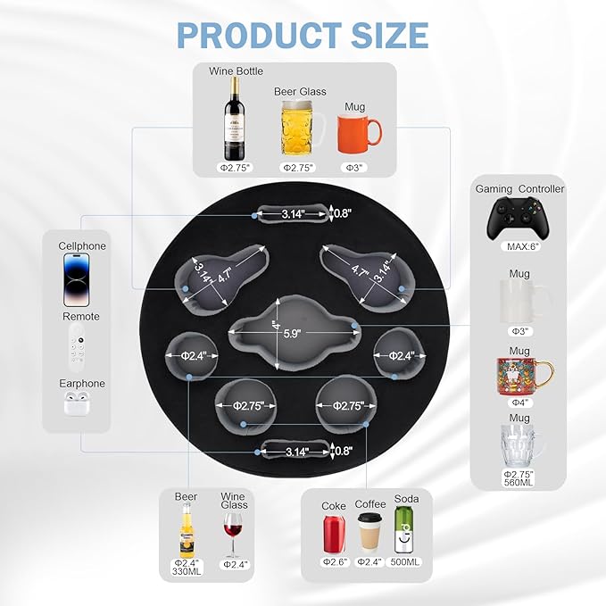 Couch Cup Holder Pillow - Cup Glass Cozy Pillow | Couch Caddy Sofa Bed Buddy Holds Drinks, Snacks, Remote, Phones, Tablet. Keep Drinks Stand and Prevent Spills for Car, Park, Beach, Picnic.(Black)