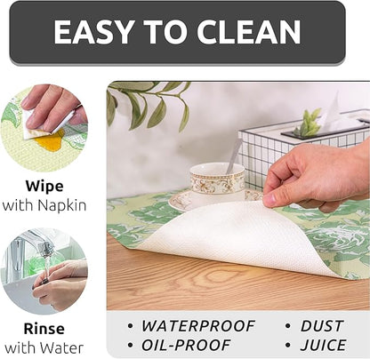 FIFTY FEET 12X120 Inch Shelf Liner for Kitchen Cabinets, PVC Drawer Liner for Dresser Non-Slip Bathroom, Non-Adhesive Cabinet Liner Washable (Green Flower)(1 Roll)