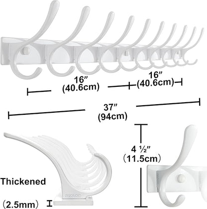 SKOLOO Wall Mounted Coat Rack - 10 Hooks, Heavy Duty, Stainless Steel, Metal Wall Hangers, Sturdy Coat Hooks for Hanging Coats, Jacket, Clothes, Hat, White