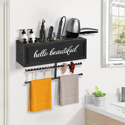 Ronjnndc Rustic Hair Dryer Holder Wall Mounted,Hair Styling Tools & Accessories Organizer,Bathroom Supplies & hot Tools vanities Organizer Caddy,for Storage Flat Iron,Blow Dryer,Curling Iron,Towel