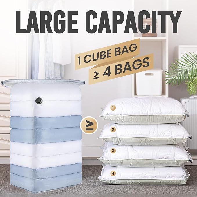 Weejian 8 Large Vacuum Storage Seal Bags, Space Saver Bags with Travel Hand Pump, Compression Airtight Sealer Bags for Clothes, Bedding, Pillows, Comforters, Blankets