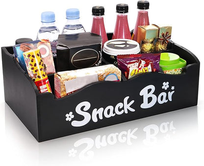 DEAYOU Snack Organizer for Countertop, Wooden Snack Storage Bins Basket, Large 7 Compartment Coffee Bar Station Organizer for Pantry, Kitchen, Office, Chips, Candy, Packet, 15.8" L x 9" W x 5.4" H
