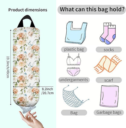 Plastic Bag Holder, Wall Mount Grocery Bag Organizer, Funny Hanging Trash Storage Dispenser for Home Kitchen Cute Orange Floral