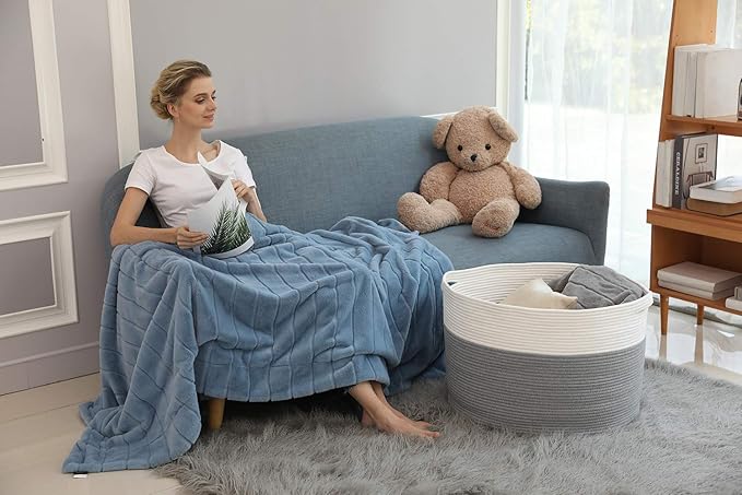 24" x 24" x 17" Max Size Large Cotton Rope Basket, Extra Large Storage Basket, Woven Laundry Hamper, Cloth Storage Bin, for Blankets Clothes Towels Pillows in Living Room, Grey