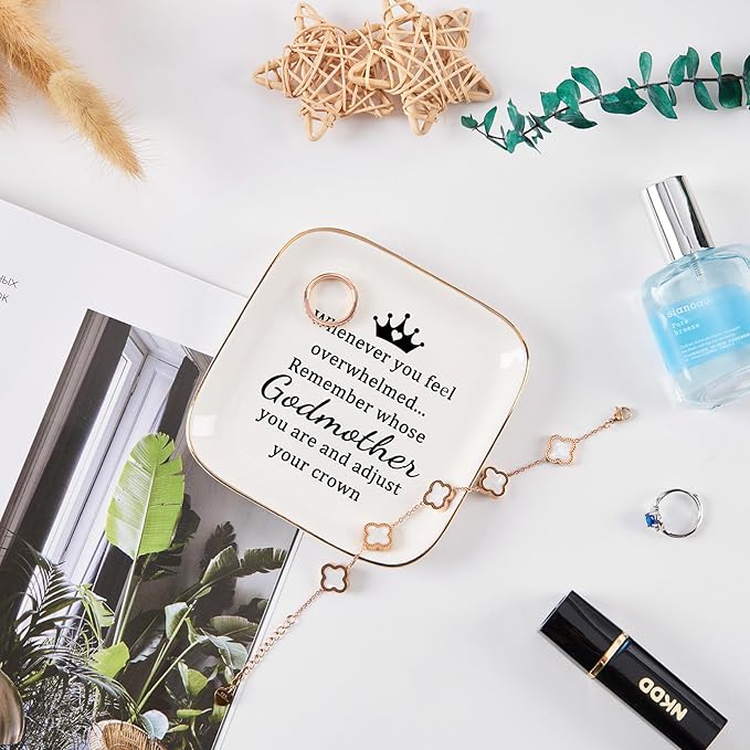 COZITED Godmother Gifts from Godchild, ...Remember Whose Godmother You Are... Gifts for Godmother Jewelry Dish Tray, Godmother Proposal Gift for Godmother Birthday Christmas Mothers Day