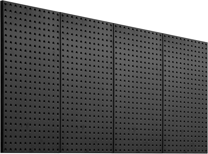 VEVOR Metal Pegboard Panels, 24" x 12" Pegboard, 4 Panels, Heavy Duty Peg Board Wall Organizer with Accessories, for Living Room Garage Tool Storage Office Organization Craft Room Kitchen Home, Black