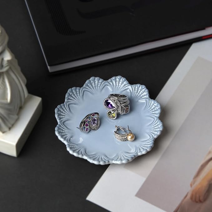 Ceramic Jewelry Dish, Decorative Tray for Rings Earrings Necklaces Bracelet Watch Keys, 4.50" Trinket Tray as Gifts for Women (Antique Shell)