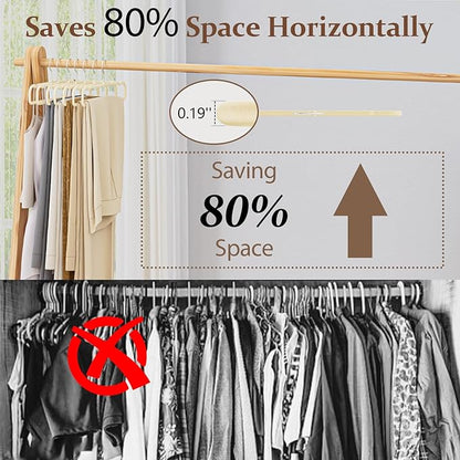 UEAKPIC Velvet Felt Pants Hangers 30 Pack – Heavy Duty Space Saving Clothes Hangers with 360° Swivel Hook, Non-Slip Thin Design for Suits, Shirts, Coats, Dresses – Includes 30 Hooks (Ivory)