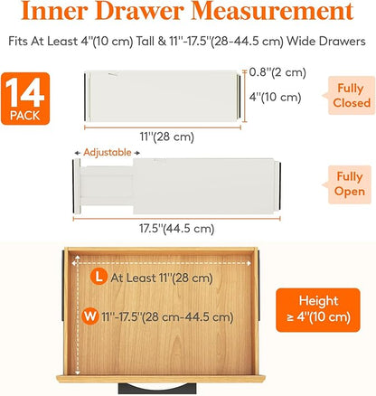 Lifewit 14 Pack Drawer Dividers 4" High, 11-17" Adjustable Drawer Organizers for Clothes, Expandable Dresser Separators in Bedroom/Bathroom/Kitchen/Fridge/Office Organization and Storage, Beige