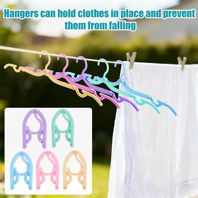 10 Pcs Travel Hangers,Portable Folding Clothes Hangers,Non-Slip Folding Hanger,Foldable Hanger Lightweight Travel Accessories,Foldable Clothes Drying Rack for Traveling Camping(5 Colors)