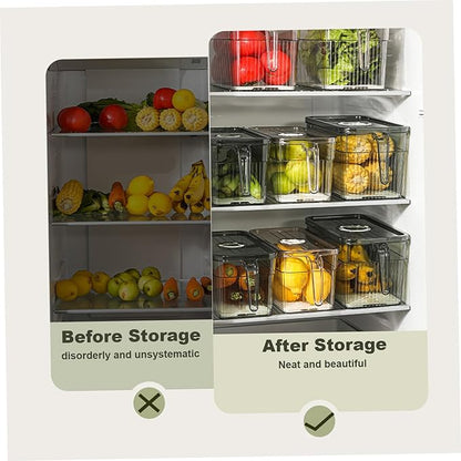 Fruit Storage Containers For Fridge, Fridge Organizer, Set of 3 Transparent Refrigerator Food Storage Box Stackable with Lid and Handle, Fruit Vegetable Containers for Kitchen