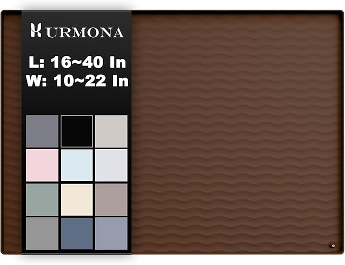 URMONA 25'' x 19'' Waterproof Silicone Under Sink Mat Cabinet and Counter Protector, Shelf Liner for Kitchen and Bathroom, Storage and Organizers, Litter Mat, Pet Cat Puppy Essentials(Brown)