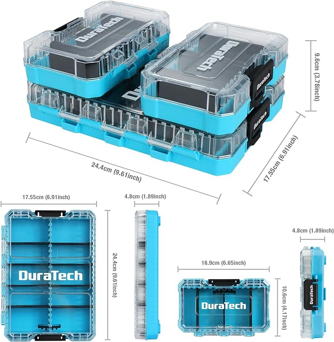 DuraTech 3 Pieces Small Parts Organizer, 14 Compartments, Removable Dividers, Portable Hardware Tool Box Organizer with Transparent Plastic Lid, Durable Cases Storage for Small Tools and Accessories