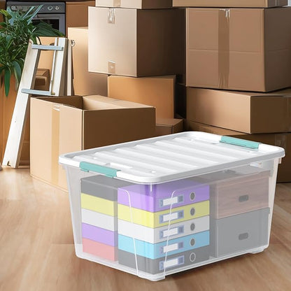 Aninhao 85 Quart Clear Plastic Storage Bin with Wheels, 4-Pack Large Latching Storage Box with Lid