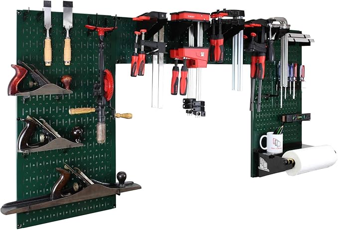 Wall Control Woodworking Tool Storage Organization Kit - Lazy Guy DIY Edition Wood Working Tool Supply Organizer for Do-It-Yourself Woodworkers and Makers (Green Pegboard)