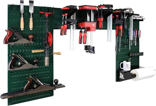 Wall Control Woodworking Tool Storage Organization Kit - Lazy Guy DIY Edition Wood Working Tool Supply Organizer for Do-It-Yourself Woodworkers and Makers (Green Pegboard)