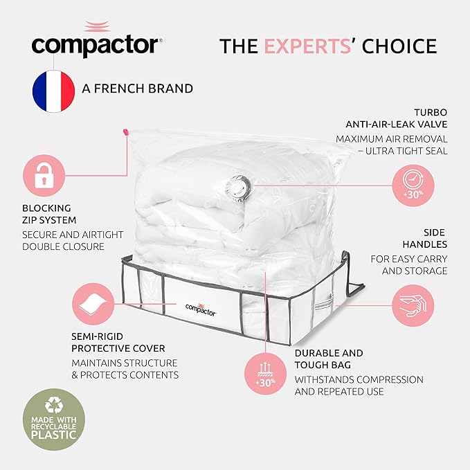 Compactor Vacuum Storage Bag XL | Space Saver Vacuum Storage Bags for Clothes, Comforters & Blankets | Ultimate Storage Solution for Wardrobe | White Semi-Rigid Box |