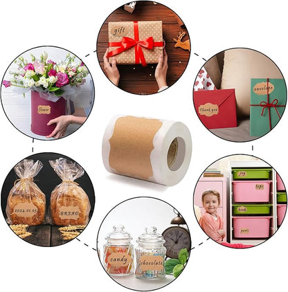 300 Pcs 2'' x 3''Natural Kraft Tags Sticker Self-Adhesive Customize Holiday Gift Stickers Labels for Jars Christmas Gift Name Tags Mason Jars