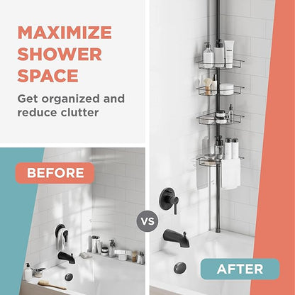 Zenna Home Tension Pole Shower Caddy Corner Organizer, Adjustable Standing Shower Caddy with 4 Baskets, Rust Resistant Bathroom Tension Rod Organizer, 60 to 97 Inch, Matte Black