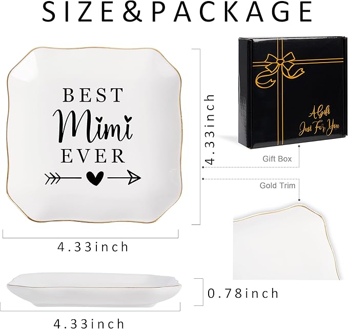 Jelershy Mimi Gifts Jewelry Dish Trinket Tray - Best Mimi Ever - Christmas Valentines Mother's Day Birthday Gifts for Mimi from Grandkids