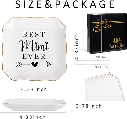 Jelershy Mimi Gifts Jewelry Dish Trinket Tray - Best Mimi Ever - Christmas Valentines Mother's Day Birthday Gifts for Mimi from Grandkids