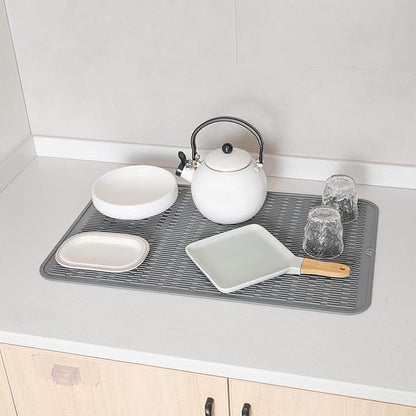 Silicone Dish Drying Mat for Multiple Usage,Easy clean,Eco-friendly,Heat-resistant Silicone Mat for Kitchen Counter or Sink,Refrigerator or Drawer Liner Grey 3XL 28 inches x 18 inches