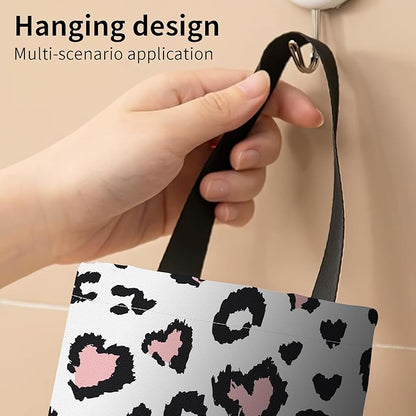Plastic Bag Holder, Wall Mount Grocery Bag Organizer, Funny Hanging Trash Bag Storage Dispenser for Home Kitchen Cute Heart Leopard
