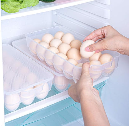 Clear Plastic Egg Holder for Refrigerator, Stackable Egg Storage Trays With Lid & Handles, Plastic Egg Box Carrier 4 Pack, BPA-Free Egg Storage Container for 18 Eggs