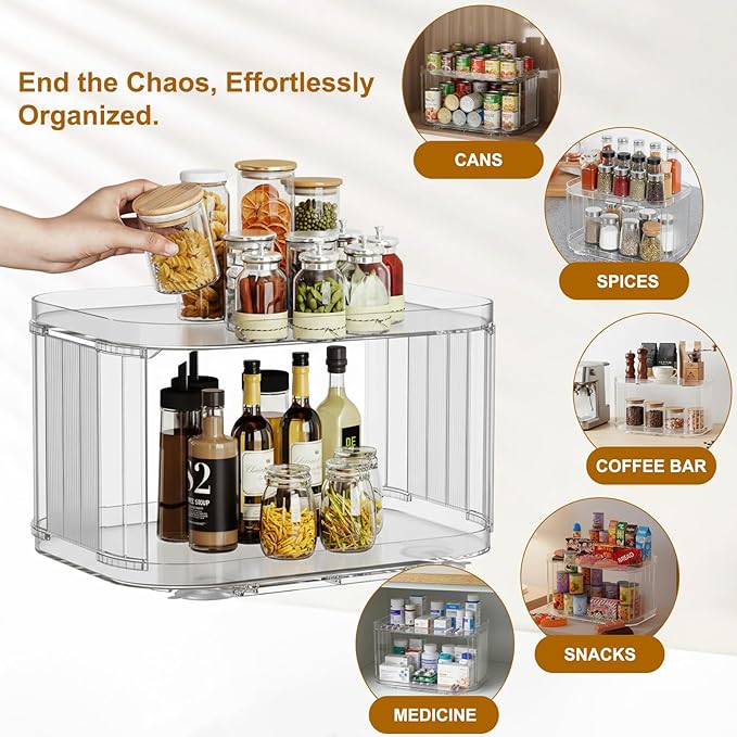 2 Tier Lazy Susan (1 Pack) Kitchen Organizer for Canned Goods Turntable Organizer for Cabinet/Pantry/Kitchen/Countertop/Bathroom/Vanity/Medicine Cabinet Organizer/Refrigerator