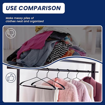 Jiang&Rong 12 Pack Wide Shoulder Metal Hangers - Heavy-Duty Retro Wooden Pants Bar Suit Hangers for Closet, Dresses, Pants, Sweaters, Jackets