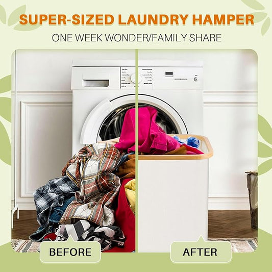 Laundry Hamper 3 Section, 145L Dirty Clothes Hamper with Lid, Extra Large Laundry Basket Organizer with Removable Inner Bags & Labels for Laundry Room, Bedroom, Beige