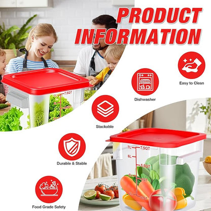 WELKOR Airtight Square Food Storage Containers with Lids 4-Pack, Lock-Tight Seal for Flour, Sugar, Cereal, Keep Food Fresh, BPA-Free Stackable Kitchen Canisters with Measurements (Red, 7.5QT-4PACK)
