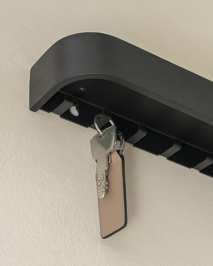 Kazai.® Key Holder 'Toke' | Minimalist Key Hook Design from Berlin | Modern Key Holder Wall Mount with Wooden Shelf | Key Rack for Wall as Entryway Organizer | Oak, Black