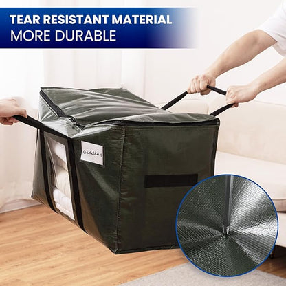 TAILI 2 Pack Green Extra Large Storage Bags, Heavy Duty Totes with Visible Window, Wrap Around Handles, Perfect for Moving