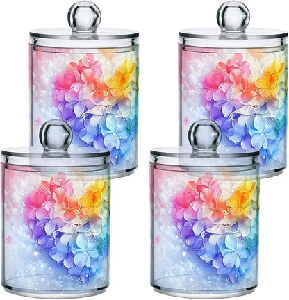 MNSRUU 2 Pack Qtip Holder Organizer Dispenser Pink Hearts Bathroom Storage Canister Cotton Ball Holder Bathroom Containers for Cotton Swabs/Pads/Floss