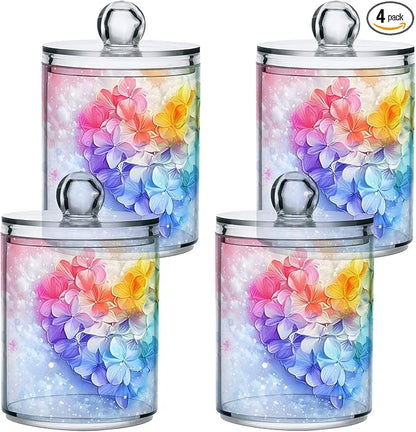 MNSRUU 4 Pack Qtip Holder Organizer Dispenser Pink Hearts Bathroom Containers Bathroom Vanity Storage Canister Apothecary Jars for Cotton Swabs/Pads/Floss