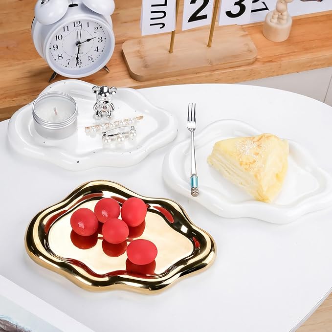 VanEnjoy Ceramic Cute Jewelry Dish, Aesthetic Jewelry Tray Gold finished, Small Trinket Dish, Ring Bowl for Jewelry, Thanksgiving Friend Gift